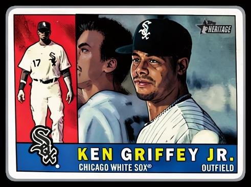 Illustrated Topps Heritage Ken Griffey Jr. card in a White Sox uniform