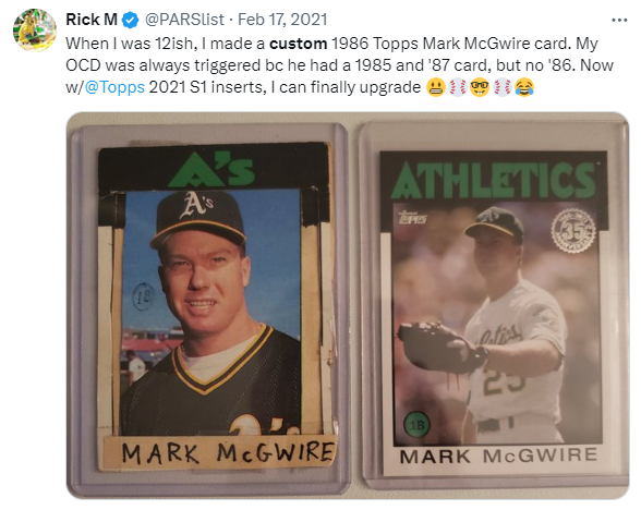 Tweet: custom 1986 Topps Mark McGwire card