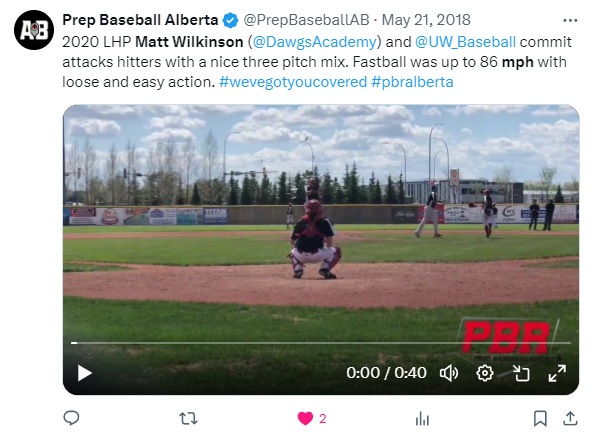 Prep Baseball Alberta tweet, May 2018