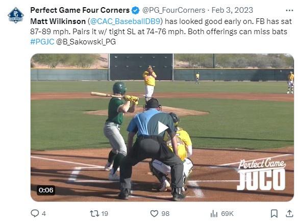Perfect Game Four Corners tweet, Feb 2023