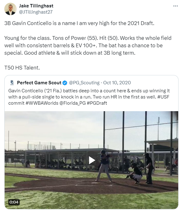 Jake Tillinghast tweet on Conticello