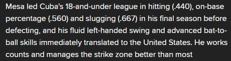 MLB Pipeline scouting blurb on Victor Mesa Jr