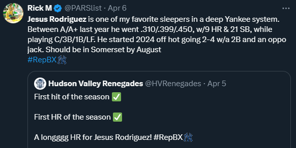 Rick tweet on Jesus Rodriguez