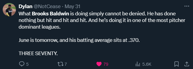 Tweet from @NotCease about Brooks Baldwin